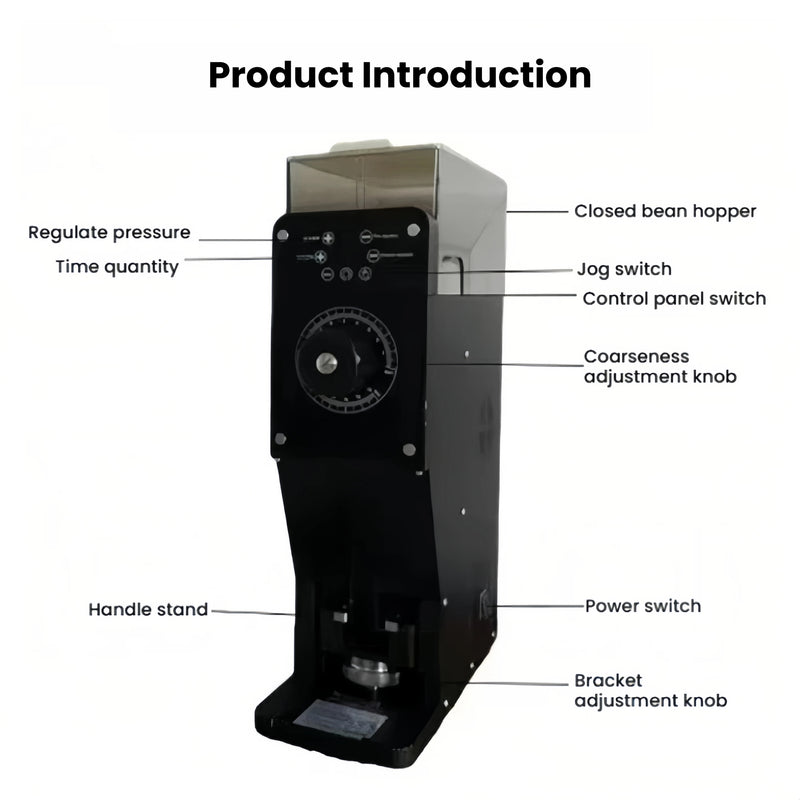 Commercial Coffee Grinder and Tamper All-in-One, 98mm Titanium Flat Burr, LCD Touch Screen, 7s Grind & Press