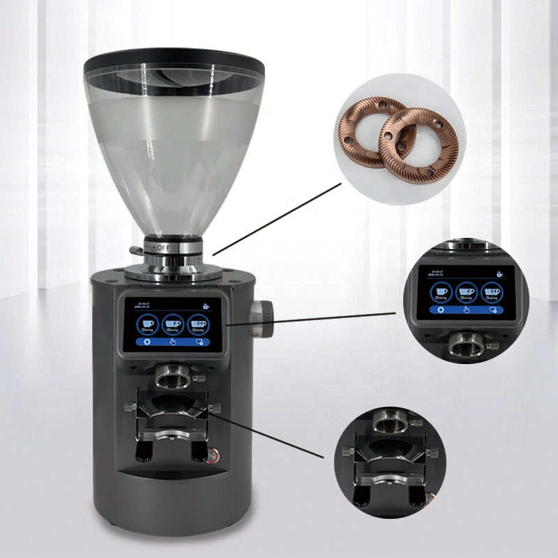 Hot Selling Professional 90mm SUS420 8 Gear Adjusted Weighing Function Electric Coffe Coffee Bean Grinder With Scale